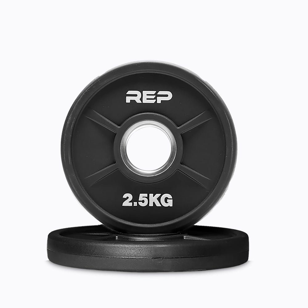 2.5KG High-quality urethane-coated Equalizer™ weight plate for Olympic barbells - premium, commercial-grade, durable, low-noise, odor-free iron plates with ergonomic grip holes, white inlay weight markings, and 3% weight tolerance from Rep Fitness UK | Shop Premium Gym Equipment for Home & Commercial Use, Best Online Gym Equipment UK