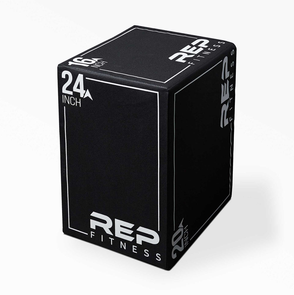 24" 3-in-1 Soft Plyo Box for safe plyometric training featuring a wood-core interior, impact-absorbing foam, non-slip textured vinyl, and clearly labeled height option for box jumps in home or garage gyms from Rep Fitness UK | Shop Premium Gym Equipment for Home & Commercial Use
