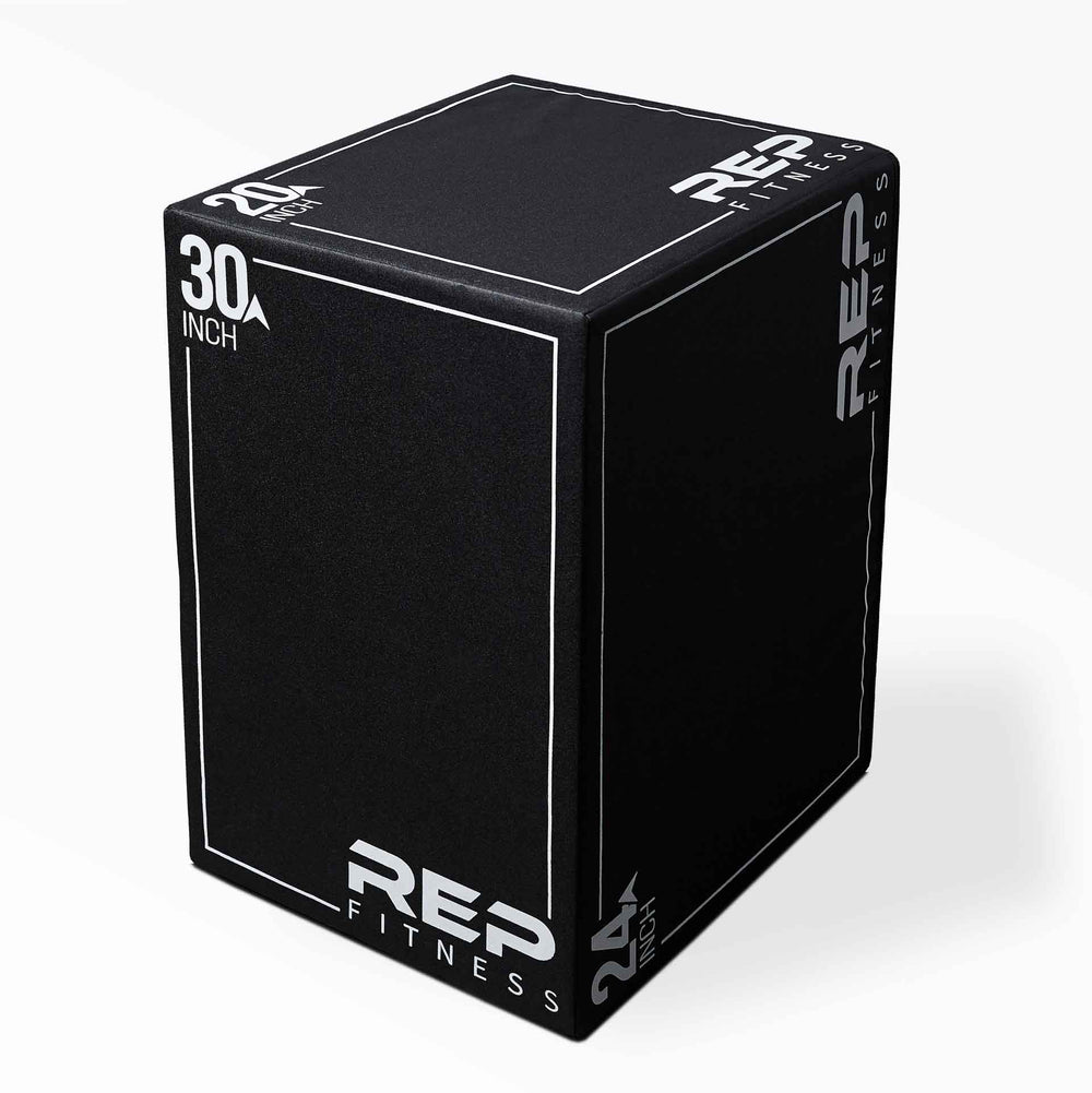 30" 3-in-1 Soft Plyo Box for safe plyometric training featuring a wood-core interior, impact-absorbing foam, non-slip textured vinyl, and clearly labeled height option for box jumps in home or garage gyms from Rep Fitness UK | Shop Premium Gym Equipment for Home & Commercial Use