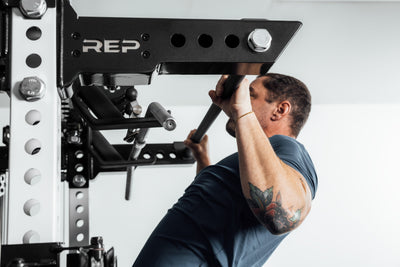 Close-Up of  Pull-Ups being performed on Ares 2.0 4-Post Pull-Up Bar and Pull-Up Bar Extension Brackets 