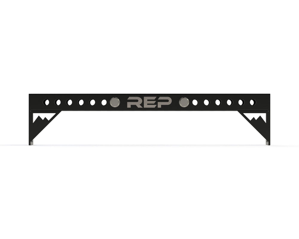 5000 Series Compact Logo Plate Crossmember heavy-duty 3x3” 11-gauge steel rack stabilizer with laser-cut holes, metallic black powder coat, and laser-engraved REP logo from Rep Fitness UK | Shop Premium Gym Equipment for Home & Commercial Use, Best Online Gym Equipment UK