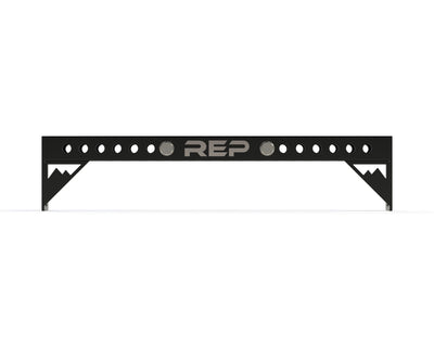 5000 Series Compact Logo Plate Crossmember heavy-duty 3x3” 11-gauge steel rack stabilizer with laser-cut holes, metallic black powder coat, and laser-engraved REP logo from Rep Fitness UK | Shop Premium Gym Equipment for Home & Commercial Use, Best Online Gym Equipment UK