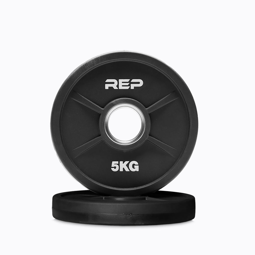 5KG High-quality urethane-coated Equalizer™ weight plate for Olympic barbells - premium, commercial-grade, durable, low-noise, odor-free iron plates with ergonomic grip holes, white inlay weight markings, and 3% weight tolerance from Rep Fitness UK | Shop Premium Gym Equipment for Home & Commercial Use, Best Online Gym Equipment UK