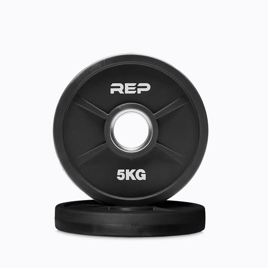 5KG High-quality urethane-coated Equalizer™ weight plate for Olympic barbells - premium, commercial-grade, durable, low-noise, odor-free iron plates with ergonomic grip holes, white inlay weight markings, and 3% weight tolerance from Rep Fitness UK | Shop Premium Gym Equipment for Home & Commercial Use, Best Online Gym Equipment UK