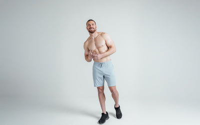 Athlete wearing dusty blue versa shorts
