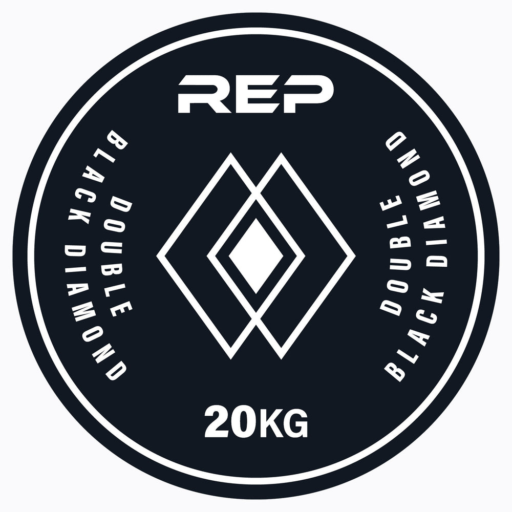 Black and white label with 'REP' branding and 'Double Black Diamond' text on a black background from Rep Fitness UK | Shop Premium Gym Equipment for Home & Commercial Use, Best UK Gym Equipment Online