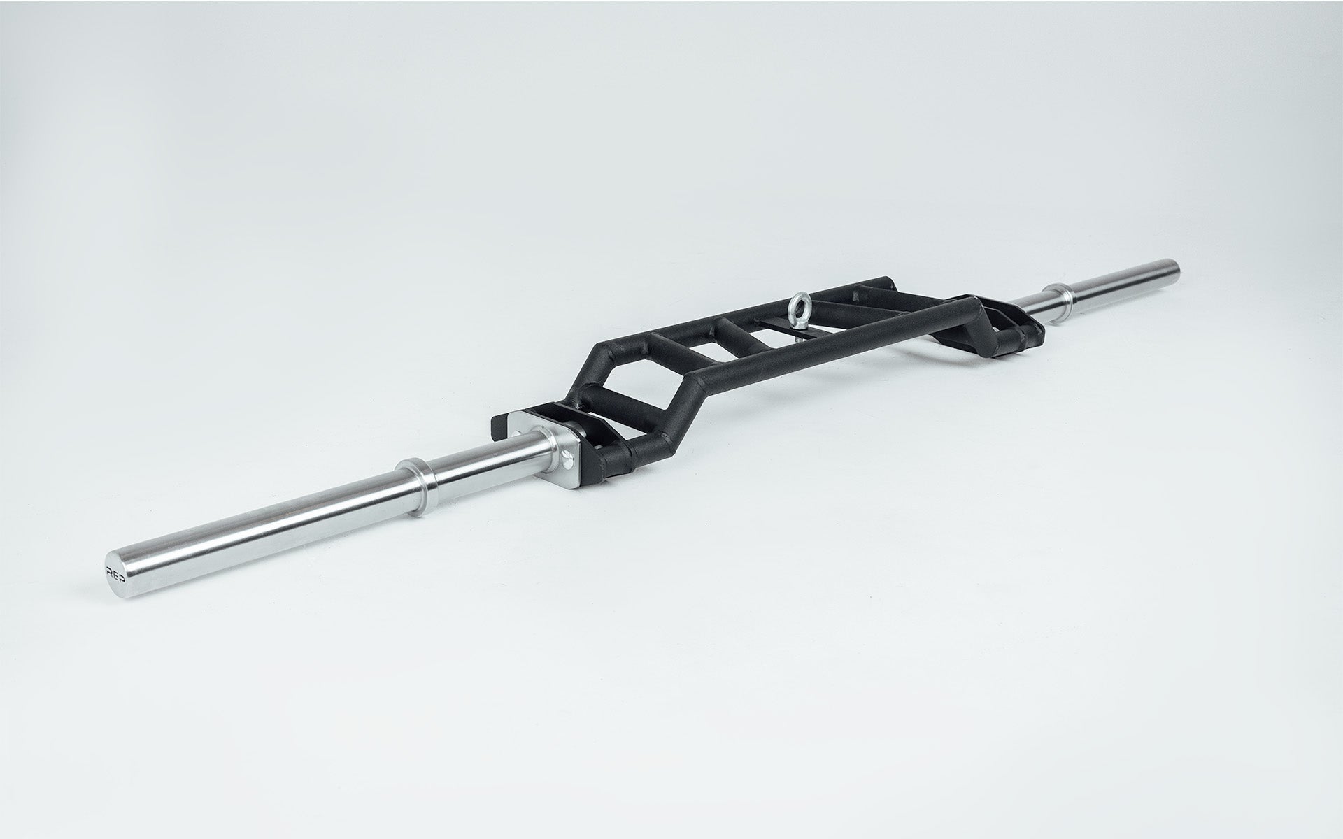 Cambered Swiss Bar versatile multi-grip barbell with cambered design for greater range of motion and muscle engagement; features moderate knurling, round tubing for comfort, removable eyebolt for cable attachments, standard collar compatibility, and premium construction for advanced strength training from Rep Fitness UK | Shop Premium Gym Equipment for Home & Commercial Use, Best Online Gym Equipment