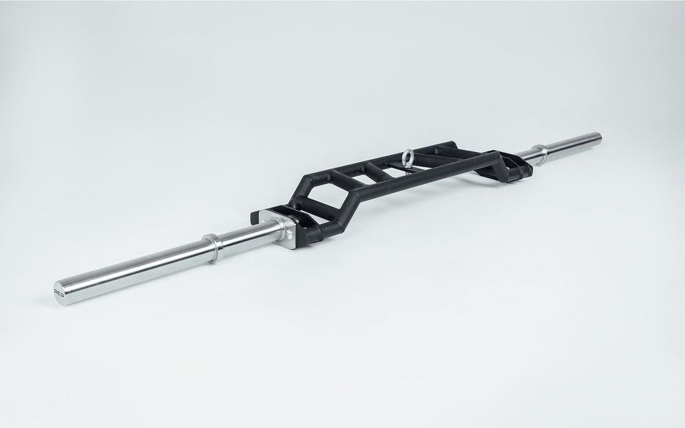 Cambered Swiss Bar versatile multi-grip barbell with cambered design for greater range of motion and muscle engagement; features moderate knurling, round tubing for comfort, removable eyebolt for cable attachments, standard collar compatibility, and premium construction for advanced strength training from Rep Fitness UK | Shop Premium Gym Equipment for Home & Commercial Use, Best Online Gym Equipment