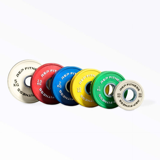 Full set of Change Plates: 0.5, 1, 1.5, 2, 2.5, and 5kg pairs from Rep Fitness UK | Shop Best Premium Gym Equipment for Home & Commercial Use Online