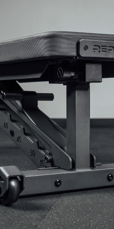 Close-up of a REP Fitness UK premium gym bench