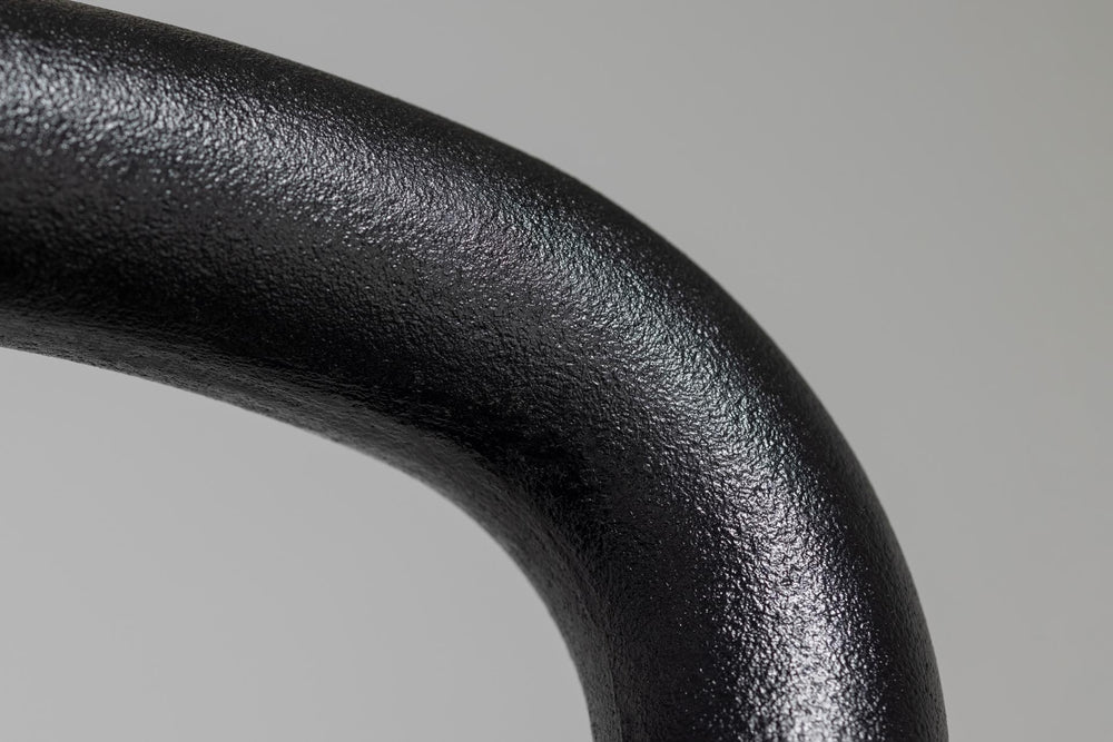 Close-up of cast iron grip on kettlebell – premium cast-iron kettlebell from with color-coded handle, textured black coating for superior grip, and flat bases for stability; ideal for strength, conditioning, and full-body training; available individually or in sets from Rep Fitness UK | Shop Premium Gym Equipment for Home & Commercial Use, Best Online Gym Equipment UK