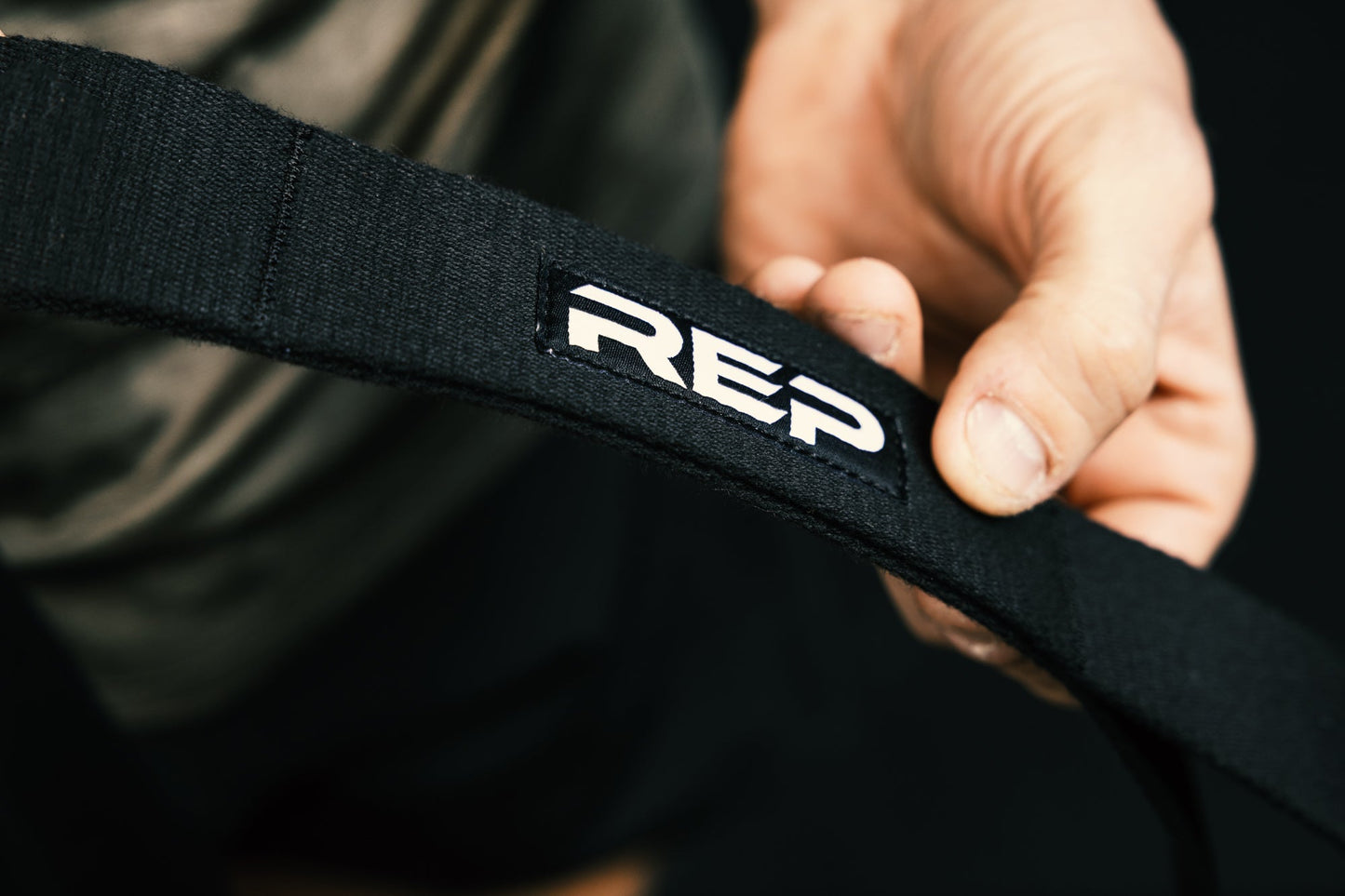 Close Up Of Stretch Strap Logo Details from Rep Fitness UK | Shop Best Premium Gym Equipment for Home & Commercial Use Online