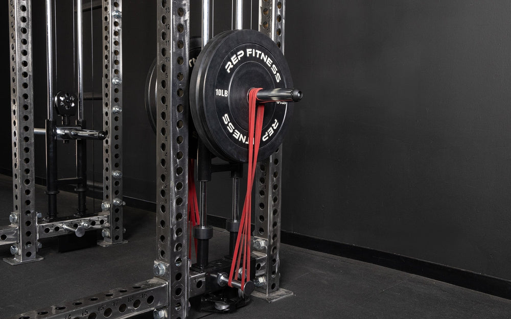 Close up of band pegs used for weight resistance, Band Pegs 2.0 – chrome-plated solid steel pegs; add resistance and storage versatility to your power rack; easy slide-in installation with cotter pin, perfect for banded squats, deadlifts, mobility work, and storing bands or attachments; lightweight yet durable design from Rep Fitness UK | Shop Premium Gym Equipment for Home & Commercial Use, Best Online Gym Equipment