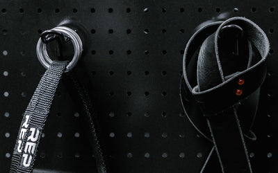 Close up of pulley handle and strap hanging from heavy-duty multipurpose cart  storage solution in sleek matte black metal finish for organized gym equipment storage from Rep Fitness UK | Shop Premium Gym Equipment for Home & Commercial Use Online