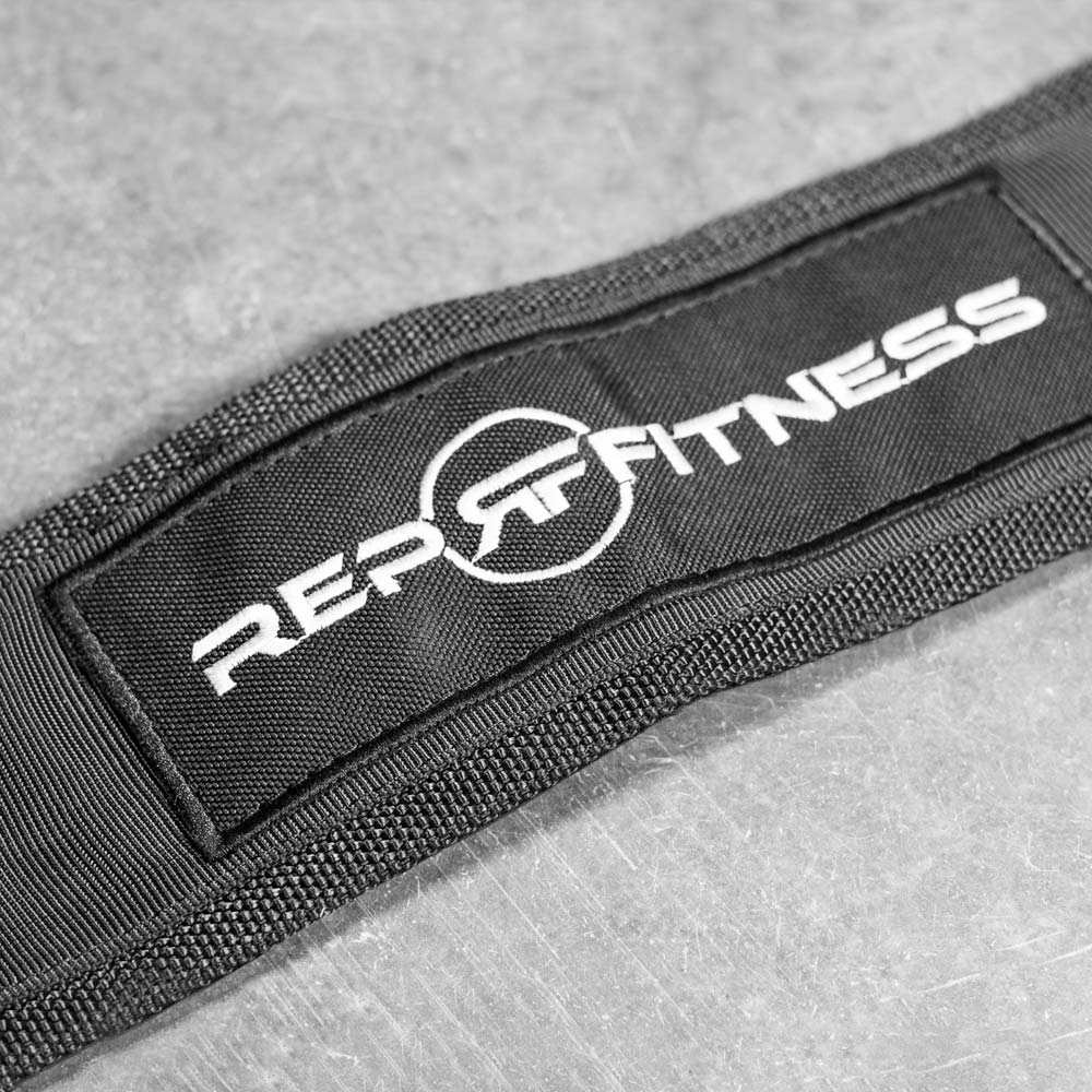 Close up of Logo On Dip Belt from Rep Fitness UK | Shop Best Premium Gym Equipment for Home & Commercial Use Online