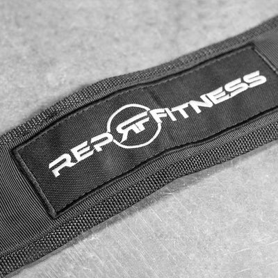 Close up of Logo On Dip Belt from Rep Fitness UK | Shop Best Premium Gym Equipment for Home & Commercial Use Online