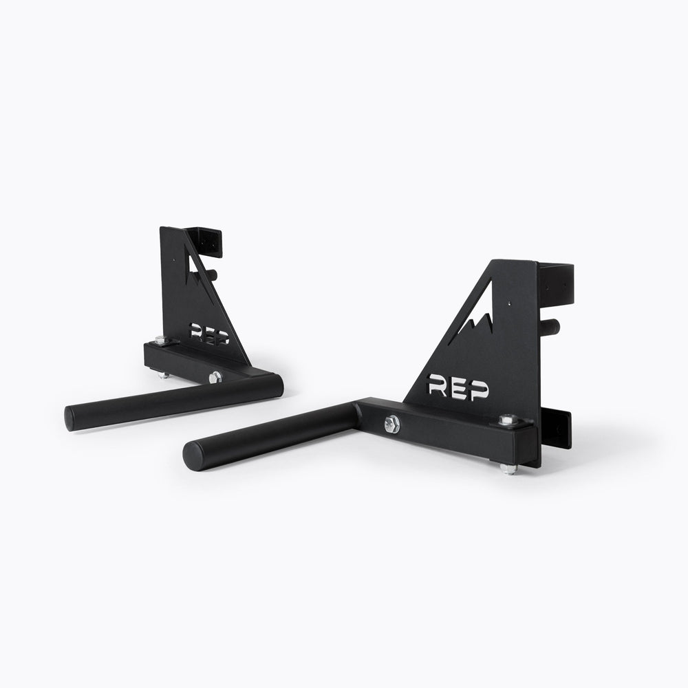Drop-In Dip Attachment, heavy-duty 11-gauge steel dip handles for power racks; 810 lb capacity, double C-cup mounting for stability, plastic-lined brackets to protect uprights, matte black powder coat textured grips, and laser-cut REP mountain design for premium aesthetic from Rep Fitness UK | Shop Premium Gym Equipment for Home & Commercial Use, Best Online Gym Equipment