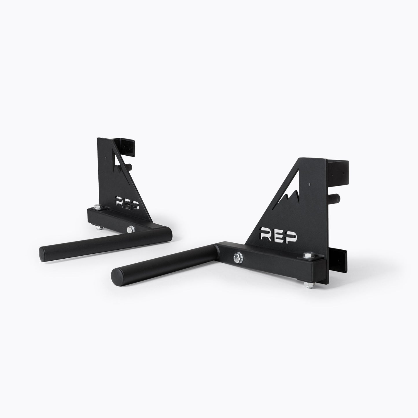 Drop-In Dip Attachment, heavy-duty 11-gauge steel dip handles for power racks; 810 lb capacity, double C-cup mounting for stability, plastic-lined brackets to protect uprights, matte black powder coat textured grips, and laser-cut REP mountain design for premium aesthetic from Rep Fitness UK | Shop Premium Gym Equipment for Home & Commercial Use, Best Online Gym Equipment