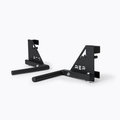 Drop-In Dip Attachment, heavy-duty 11-gauge steel dip handles for power racks; 810 lb capacity, double C-cup mounting for stability, plastic-lined brackets to protect uprights, matte black powder coat textured grips, and laser-cut REP mountain design for premium aesthetic from Rep Fitness UK | Shop Premium Gym Equipment for Home & Commercial Use, Best Online Gym Equipment