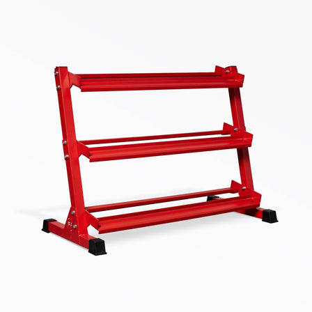 Dumbbell_Rack-Red 3-tiered REP, Heavy-duty three-tier dumbbell rack with durable 11-gauge steel shelves, compact footprint, and 1" lip for secure storage  fits REP rubber hex and urethane dumbbells, available in multiple colors with easy zinc-coated hardware assembly from Rep Fitness UK | Shop Premium Gym Equipment for Home & Commercial Use, Best Online Gym Equipment UK