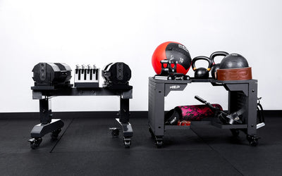 Dumbbell Stand Metallic Black with Matte Black Storage cart from_Rep_Fitness_UK_Shop_Premium_Gym_Equipment_for_Home_Commercial_Use_Online
