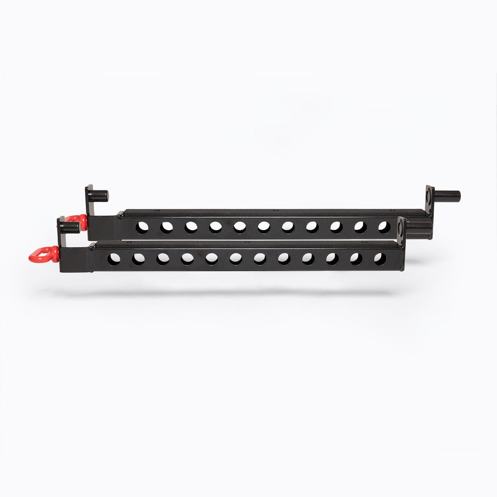 Flip-Down Safeties – heavy-duty 11-gauge steel safety arms for power racks; 1,000 lb and 700 lb capacities, quick-lock clevis pin design, protective liners for barbell and uprights, and 1” side holes compatible with Leg Roller, Utility Horn, and Band Peg attachments rom Rep Fitness UK | Shop Premium Gym Equipment for Home & Commercial Use, Best Online Gym Equipment UK