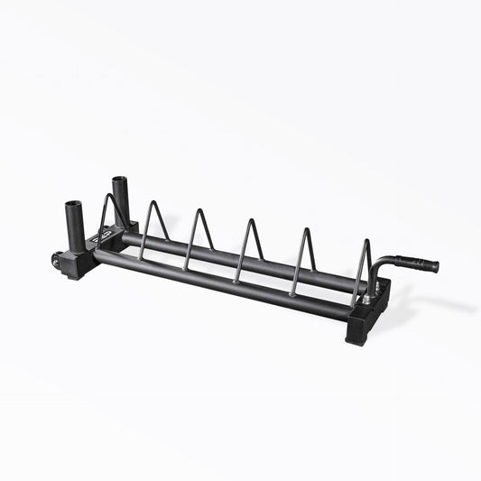 Horizontal plate rack for storing weight plates and two barbells from Rep Fitness UK | Shop Best Premium Gym Equipment for Home & Commercial Use Online