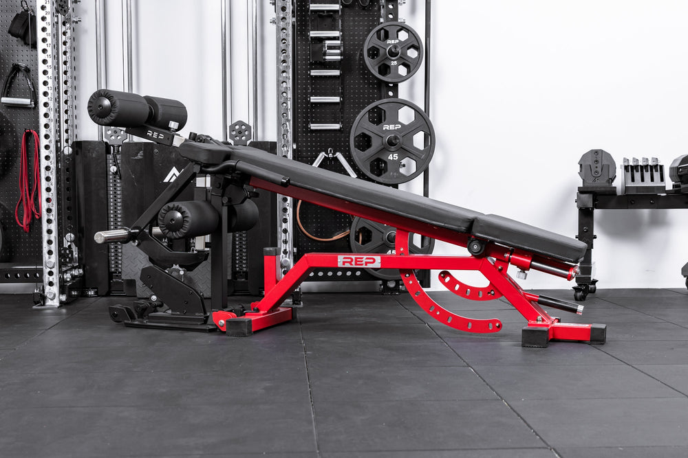 REP Fitness Leg Extension & Leg Curl Bench Attachment on a Zerogap AB-5000