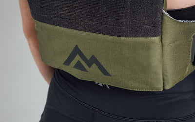 Mountain logo on the back bottom of the Strata Weight Vest, adjustable fit, padded ergonomic design, durable 750D Cordura®, secure plate compartments, and versatile use for strength, HIIT, and functional fitness from Rep Fitness UK | Shop Premium Gym Equipment for Home & Commercial Use, Best Online Gym Equipment UK