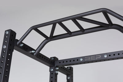 Multi-Grip Pull-Up Bar Close Up of Different Grips, durable 14-gauge steel bar; features 1.25” front and angled/neutral grips, 2” rear bar, multiple grip options (6”–28.4”), attach bands for added versatility, reversible for low ceilings, space-saving home gym pull-up station from Rep Fitness UK | Shop Premium Gym Equipment for Home & Commercial Use, Best Online Gym Equipment