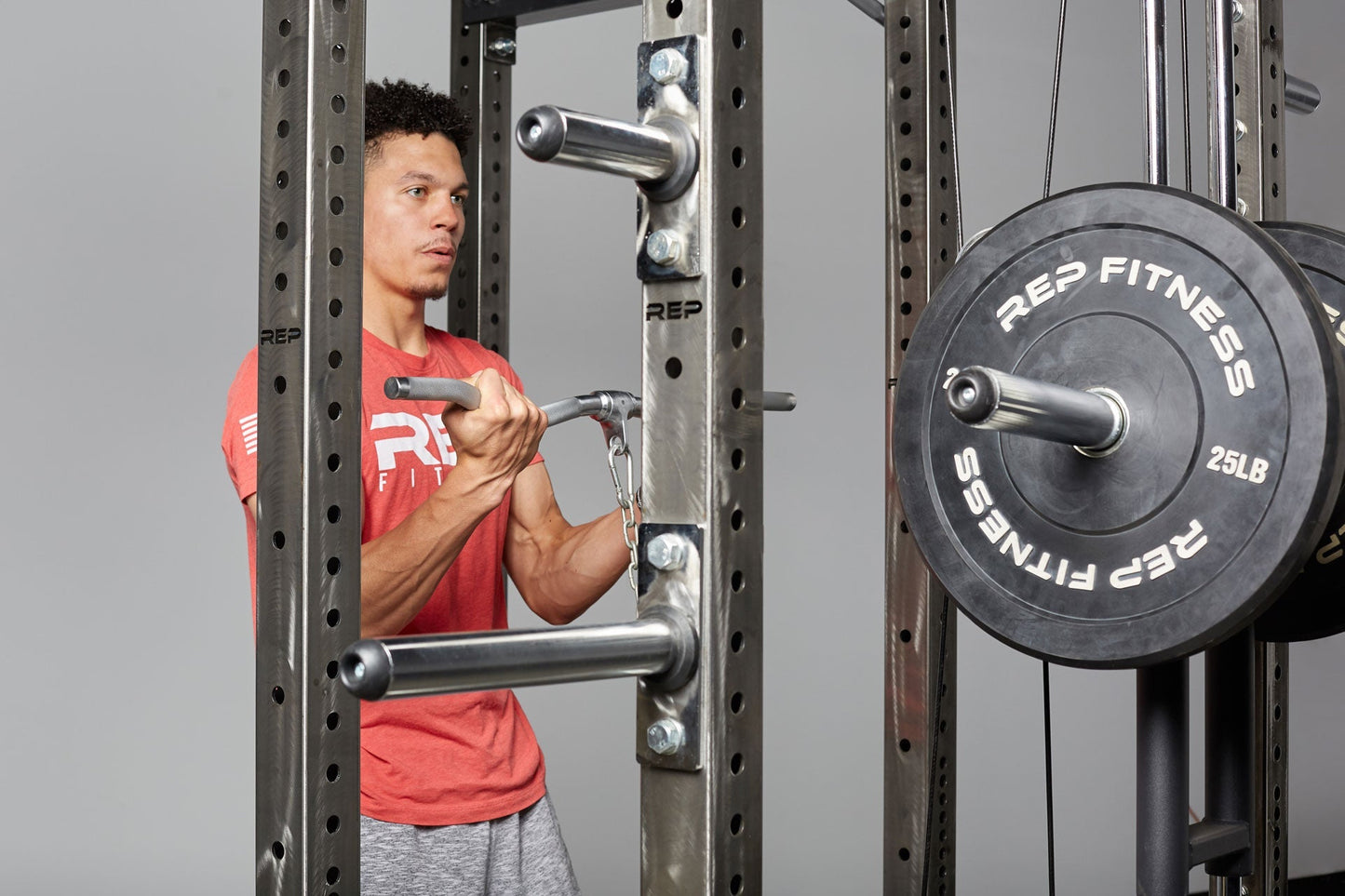 Multi-Grip Curl Bar Cable Attachment In Use - Bicep Curl from Rep Fitness UK | Shop Best Premium Gym Equipment for Home & Commercial Use Online