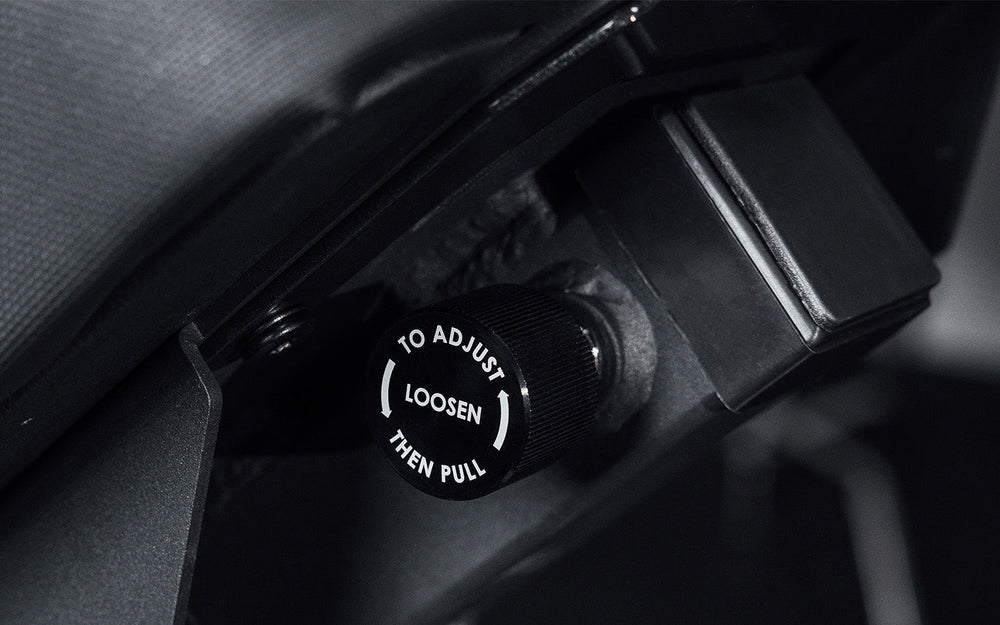 Nighthawk matte black bench seat tightening adjuster closeup from Rep Fitness UK | Shop Premium Gym Equipment for Home & Commercial Use Online