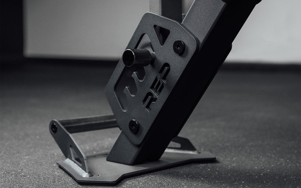 Nighthawk matte black bench support leg position adjuster closeup from Rep Fitness UK | Shop Premium Gym Equipment for Home & Commercial Use Online