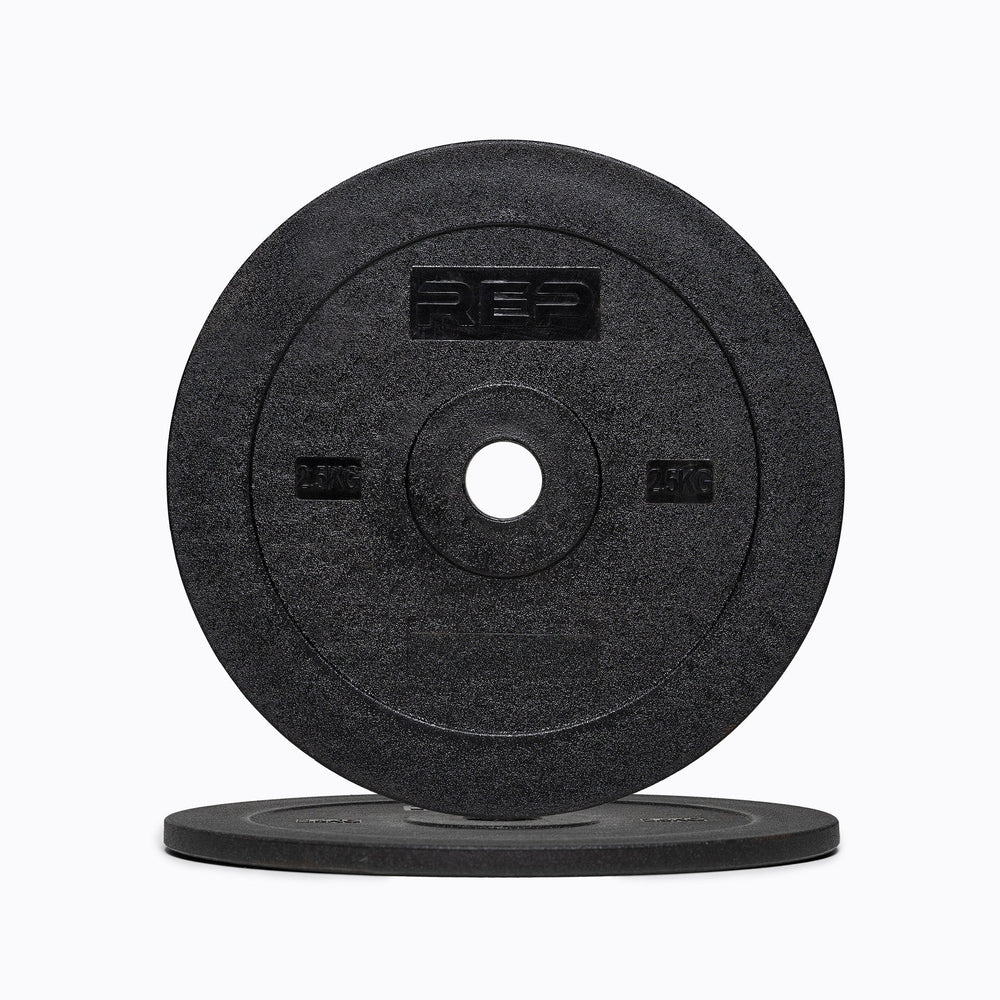 Pair of REP 2.5kg Technique Plates, 15kg Black bumper plate with 'REP' branding from Rep Fitness UK | Shop Premium Gym Equipment for Home & Commercial Use Online | Best Online Gym Equipment UK