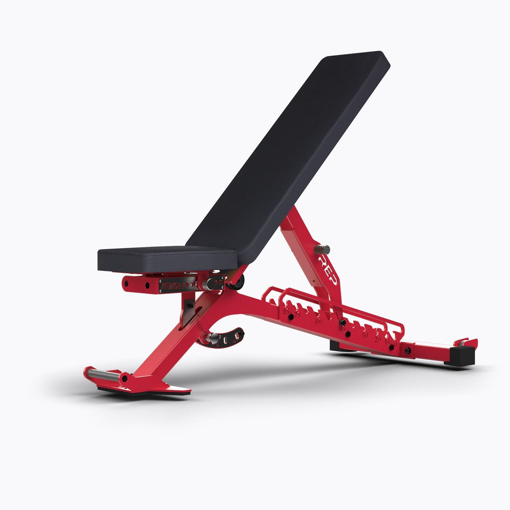Red BlackWing Bench, premium flat-incline-decline weight bench built from 11-gauge steel with patented ZeroGap® technology, 12 back angles, 6 seat positions, IPF-standard height, and optional leg roller compatibility for ultimate strength, comfort, and versatility in home or commercial gyms from Rep Fitness UK | Shop Premium Gym Equipment for Home & Commercial Use, Best Online Gym Equipment UK