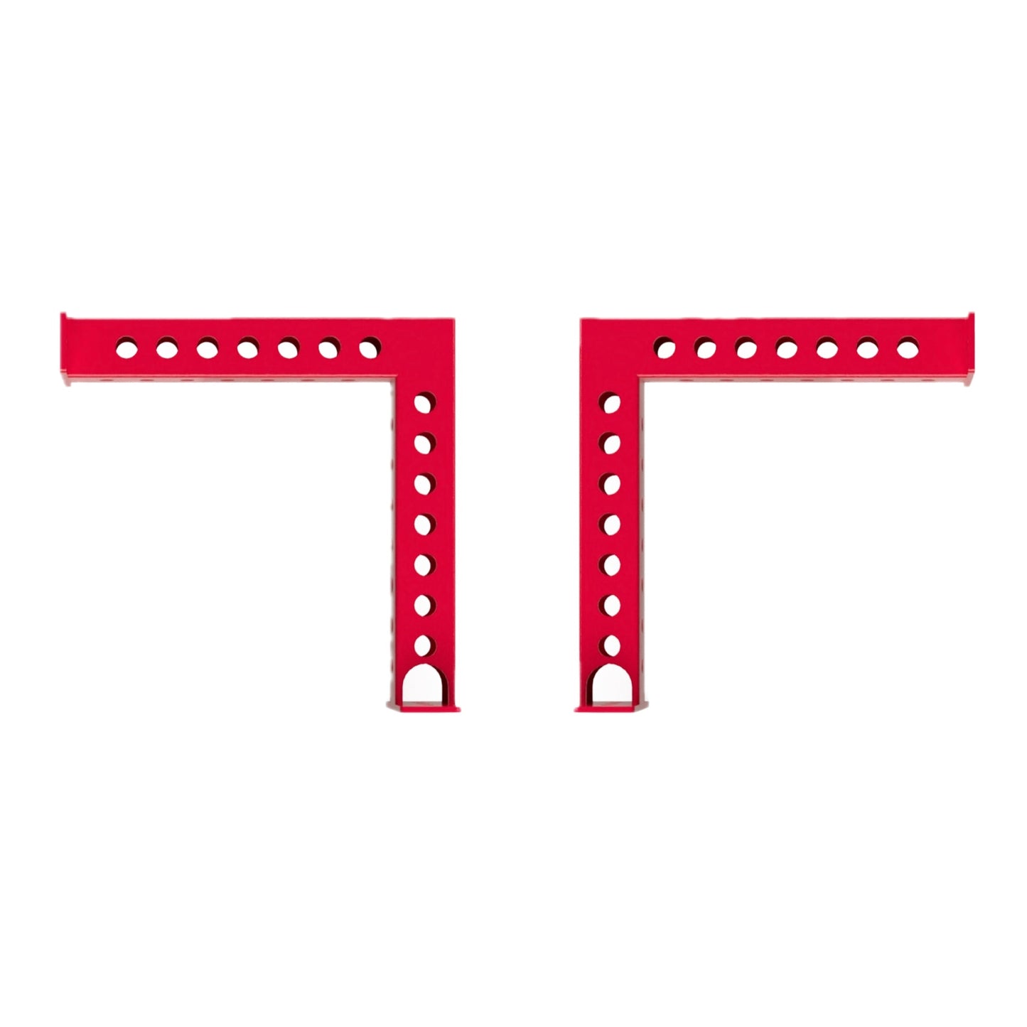 Red L-shaped steel crossmembers for modular rack and storage configurations from Rep Fitness UK | Shop Best Premium Gym Equipment for Home & Commercial Use Online