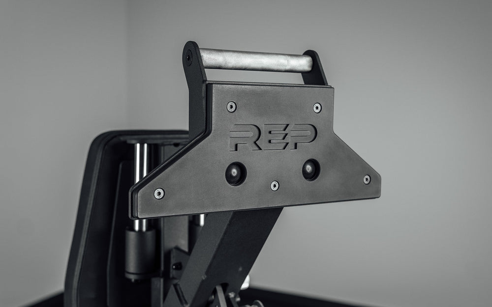 Rubber REP logo embossed front foot bottom close up from BlackWing bench premium flat-incline-decline weight bench built from 11-gauge steel with patented ZeroGap® technology, 12 back angles, 6 seat positions, IPF-standard height, and optional leg roller compatibility for ultimate strength, comfort, and versatility in home or commercial gyms from Rep Fitness UK | Shop Premium Gym Equipment for Home & Commercial Use, Best Online Gym Equipment UK