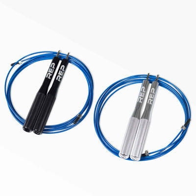Competition Speed Rope with Black Handles and a Competition Speed Rope With Silver Handles from Rep Fitness UK | Shop Best Premium Gym Equipment for Home & Commercial Use Online