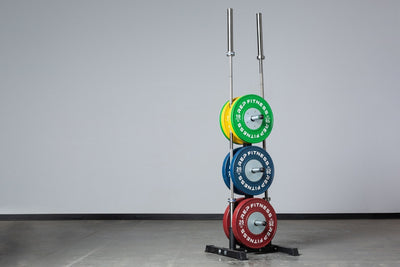 Stack of weight plates on Bar and Weight Plate Tree with two barbell holders, heavy-duty storage for organized gym equipment storage and easy access in home and commercial fitness spaces from  Rep Fitness UK | Shop Premium Gym Equipment for Home & Commercial Use Online | Best Gym Equipment UK