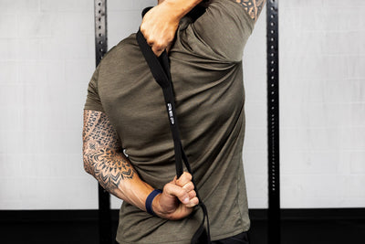 Stretch strap with loops used to improve shoulder flexibility and range of motion from Rep Fitness UK | Shop Best Premium Gym Equipment for Home & Commercial Use Online