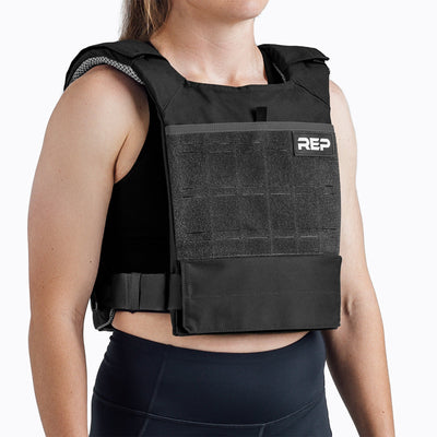 Studio Shot: REP Strata Weight Vest in Black, adjustable fit, padded ergonomic design, durable 750D Cordura®, secure plate compartments, and versatile use for strength, HIIT, and functional fitness from Rep Fitness UK | Shop Premium Gym Equipment for Home & Commercial Use, Best Online Gym Equipment UK