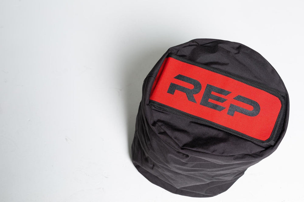 Top view of 150lb Stone Sandbag O - heavy-duty, triple-stitched sandbags with reinforced seams and zipper for strength exercises like stone carries, cleans, presses, and squats. Available in 50lb, 75lb, 100lb, 150lb, 200lb and 250lb adjustable sizes from Rep Fitness UK | Shop Premium Gym Equipment for Home & Commercial Use, Best Online Gym Equipment UK