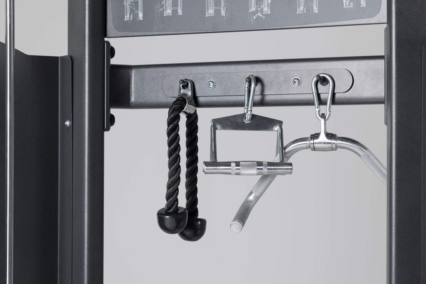 Triangle Row Cable Attachment Shown Hanging From Functional Trainer Storage from Rep Fitness UK | Shop Best Premium Gym Equipment for Home & Commercial Use Online