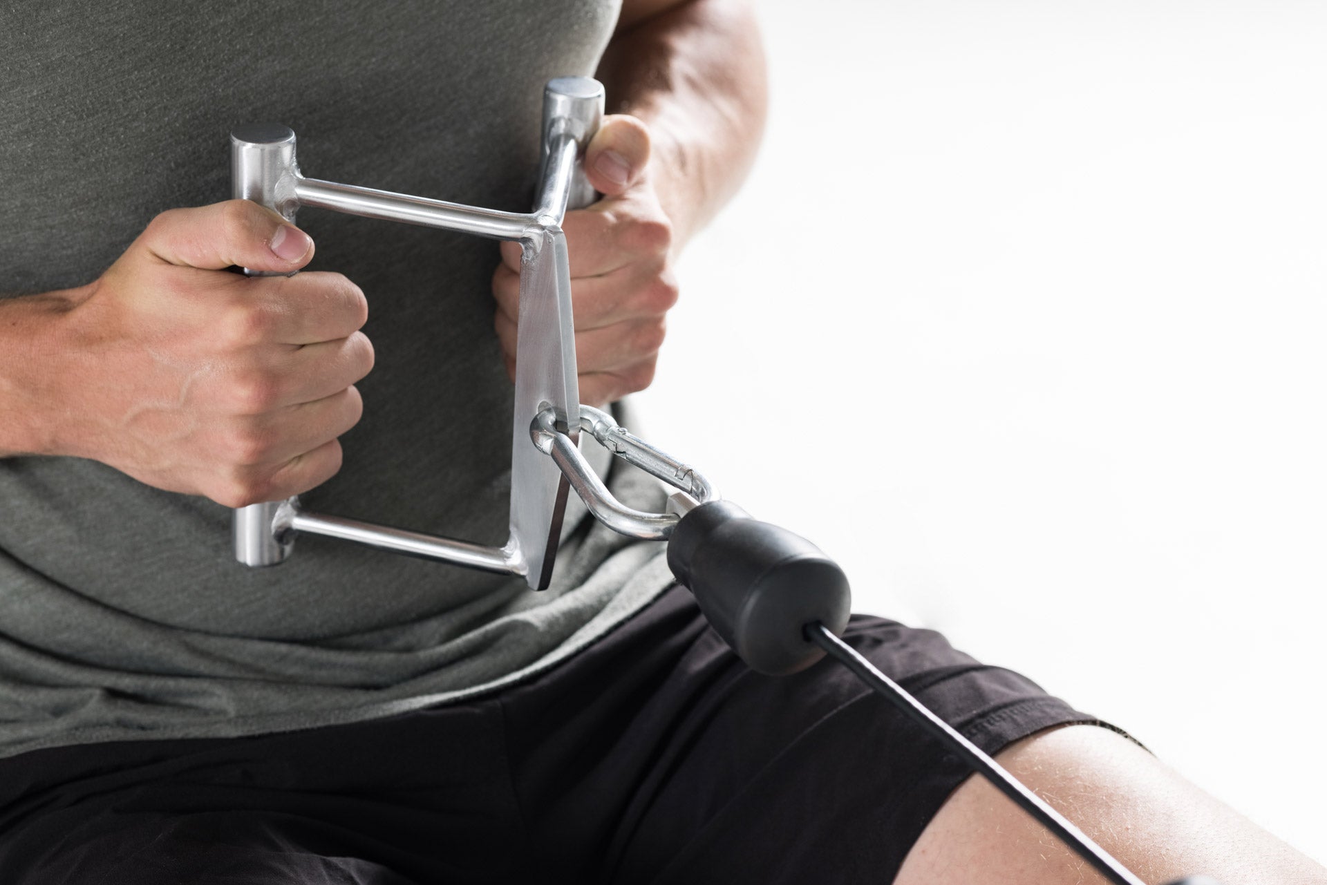 Close-up of Triangle Row cable attachment showing hard chrome construction from Rep Fitness UK | Shop Best Premium Gym Equipment for Home & Commercial Use Online