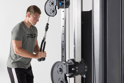 Tricep Rope In Use Tricep Pushdown from Rep Fitness UK | Shop Best Premium Gym Equipment for Home & Commercial Use Online
