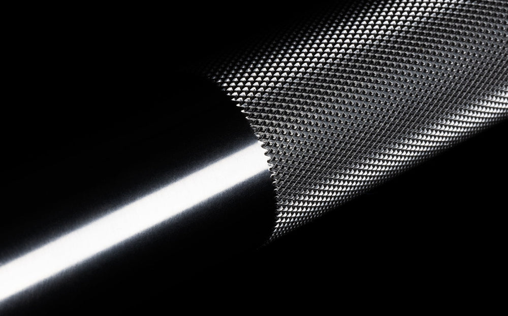 Volcano Knurl  20 kg Colorado Bar weightlifting bar closeup of chrome metal bar grip, ideal for strength training and gym workouts from Rep Fitness UK | Shop Premium Gym Equipment for Home & Commercial Use Online