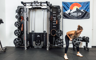 An athlete using the Rack Mounted REP® x Kleva Built® Adroit Landmine to do rows on the Wall-Mounted Ares™ 2.0 from Rep Fitness UK | Shop Premium Gym Equipment for Home & Commercial Use Online | Best Online Gym Equipment UK