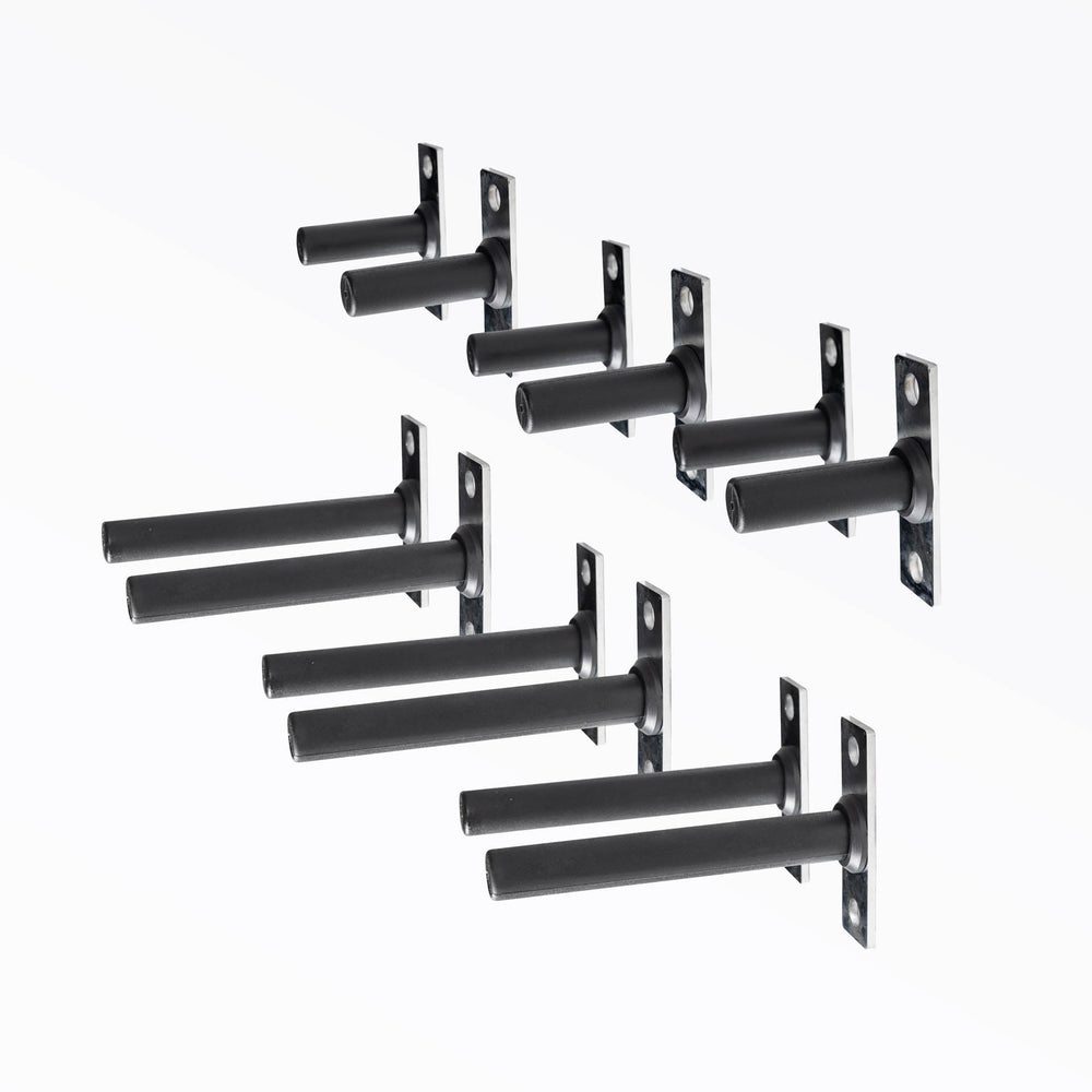 Weight Storage Horn Sets. Three pairs of 6” weight horns and three pairs of 12” weight horns. Heavy-duty 6” and 12” urethane-coated steel weight horns for 5000 Series racks; bolt-on design, holds up to 315 lbs of plates, rubber gasket stops protect weights, and compact storage solution for organized home or commercial gyms. Made from urethane-coated, 1" diameter solid bar stock. Easily bolt the weight horns onto your power rack from Rep Fitness UK | Shop Premium Gym Equipment for Home & Commercial Use, Best