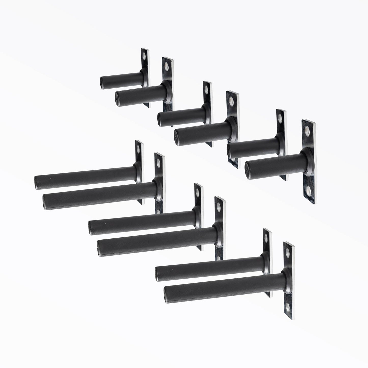 Weight Storage Horn Sets. Three pairs of 6” weight horns and three pairs of 12” weight horns. Heavy-duty 6” and 12” urethane-coated steel weight horns for 5000 Series racks; bolt-on design, holds up to 315 lbs of plates, rubber gasket stops protect weights, and compact storage solution for organized home or commercial gyms. Made from urethane-coated, 1" diameter solid bar stock. Easily bolt the weight horns onto your power rack from Rep Fitness UK | Shop Premium Gym Equipment for Home & Commercial Use, Best