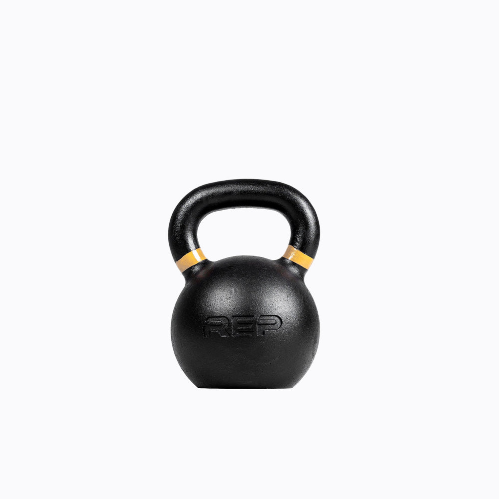 Yellow 16kg marked kettlebell – premium cast-iron kettlebell from with color-coded handle, textured black coating for superior grip, and flat bases for stability; ideal for strength, conditioning, and full-body training; available individually or in sets from Rep Fitness UK | Shop Premium Gym Equipment for Home & Commercial Use, Best Online Gym Equipment UK
